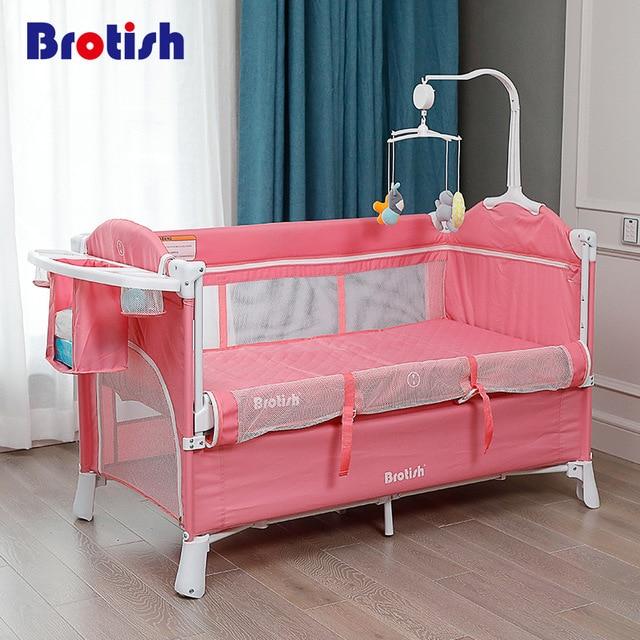 Brotish Crib splicing large bed removable bb multi-function portable folding newborn baby bedside bed cradle bed