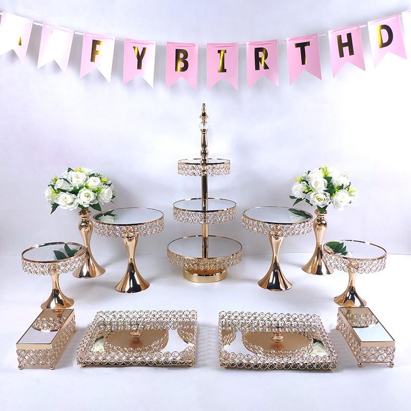 11PCS Gold Silver Mirror Metal Cake Stand Round  Wedding Birthday Party Dessert Cupcake Pedestal Display Plate Home Decor